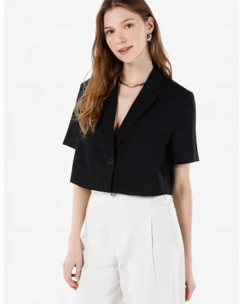 Sacou crop cu maneci scurte, Negru