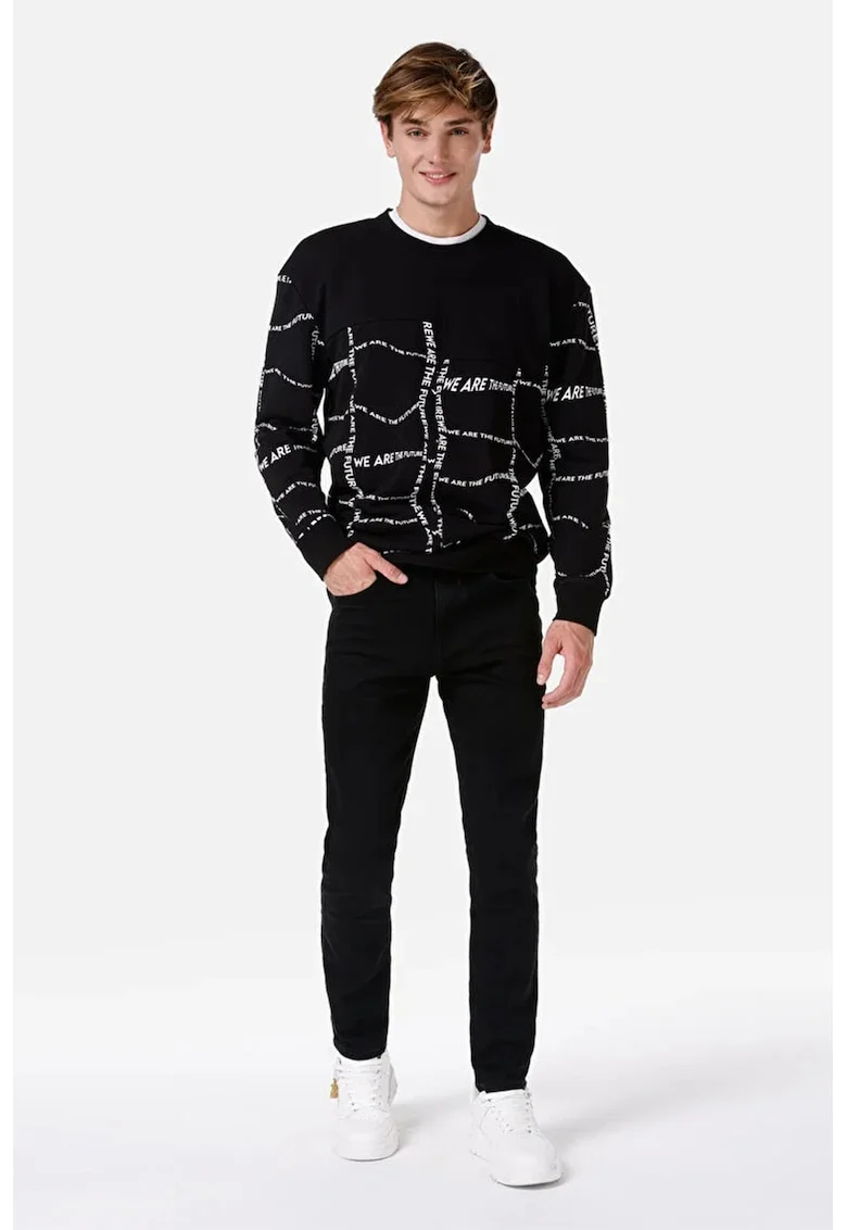 Pulover regular fit cu decolteu la baza gatului, Alb/Negru