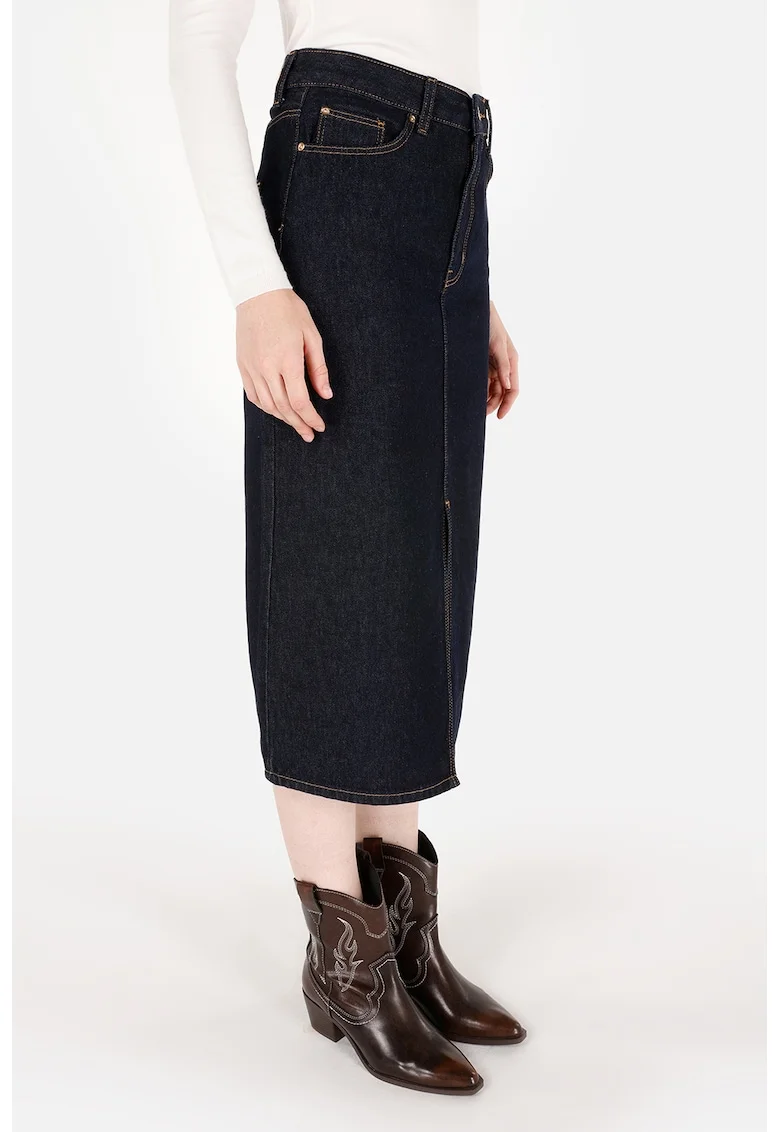 Fusta midi din denim, Albastru inchis