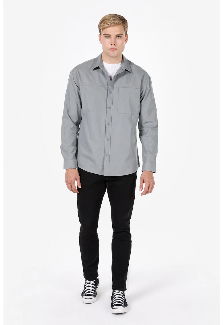 Camasa regular fit cu capse, Gri deschis