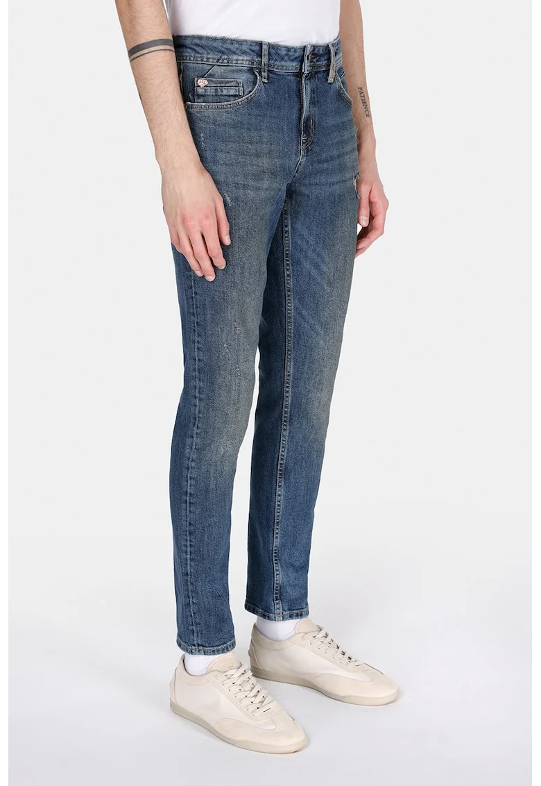 Blugi regular fit cu aspect prespalat, Albastru