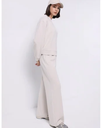 Bluza de trening cu decolteu la baza gatului, din amestec de modal, Alb fildes