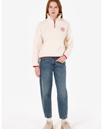 Bluza de trening cu fenta cu fermoar, Alb fildes