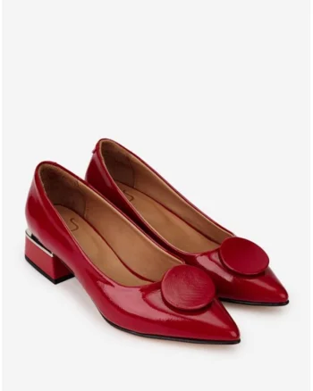 Pantofi dama  din piele lacuita rosie cu ornament