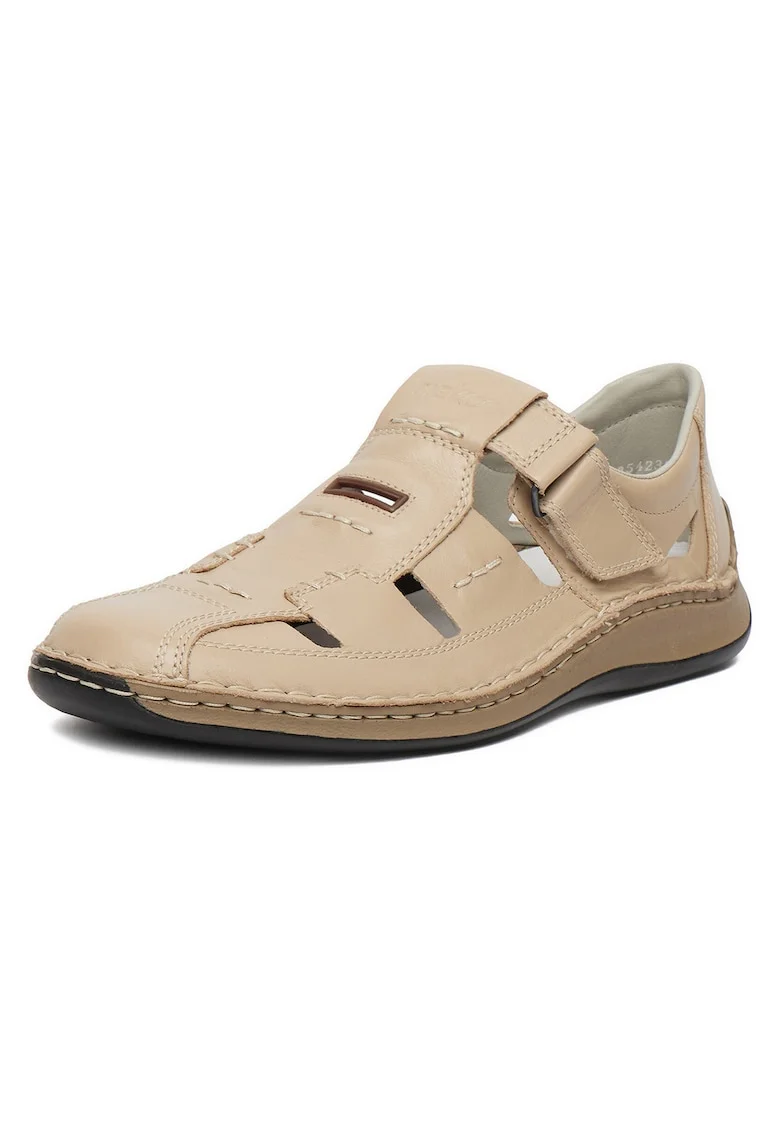 Sandale barbati  piele naturala, bej, inchidere velcro, confort sporit,