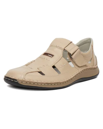 Sandale barbati  piele naturala, bej, inchidere velcro, confort sporit,