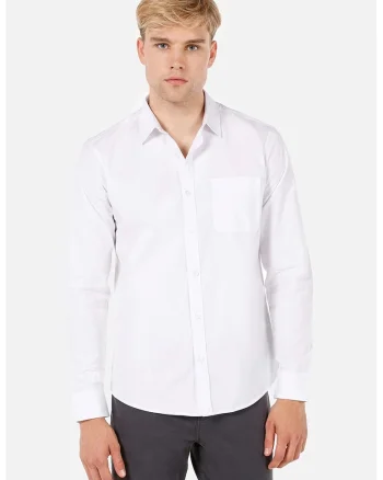 Camasa slim fit de bumbac cu buzunar pe piept, Alb optic