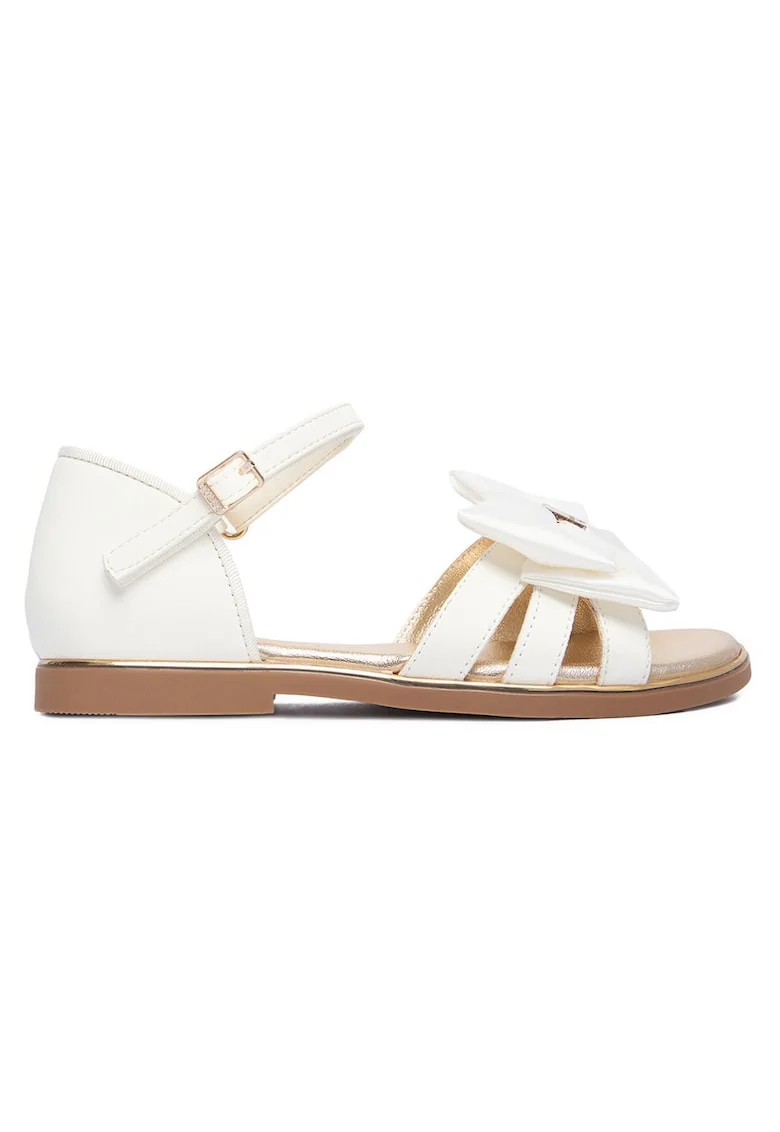 Sandale  alb, piele ecologica, inchidere velcro, design cu fundita, Alb