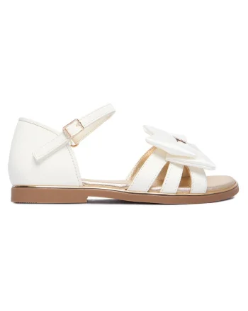 Sandale  alb, piele ecologica, inchidere velcro, design cu fundita, Alb