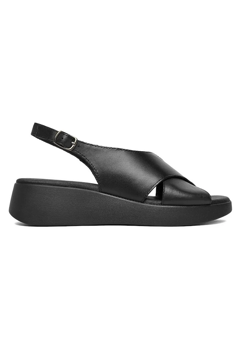Sandale dama  piele naturala, platforma tip pana, Negru