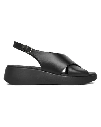 Sandale dama  piele naturala, platforma tip pana, Negru