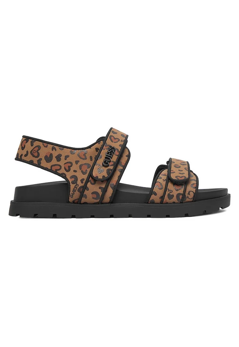 Sandale  maro, textil, piele ecologica, sistem inchidere Velcro, Maro