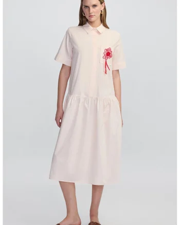 Rochie midi cu talie cazuta, Rosu/Roz pastel