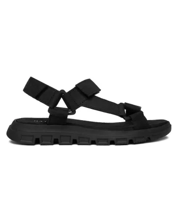 Sandale barbati  inchidere velcro, negru, piele naturala nabuc