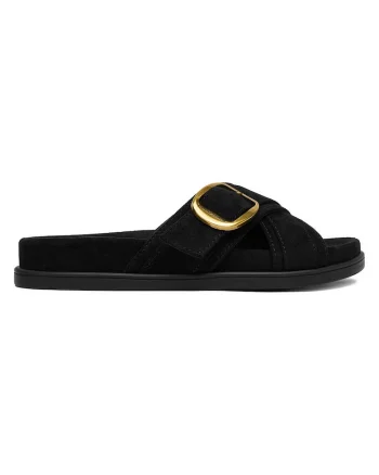 Papuci dama  negru, imitatie piele intoarsa
