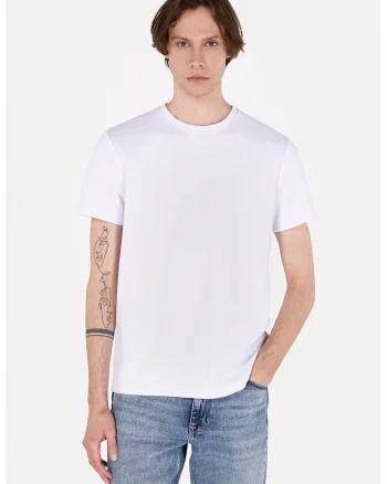 Tricou striat cu decolteu la baza gatului, Alb