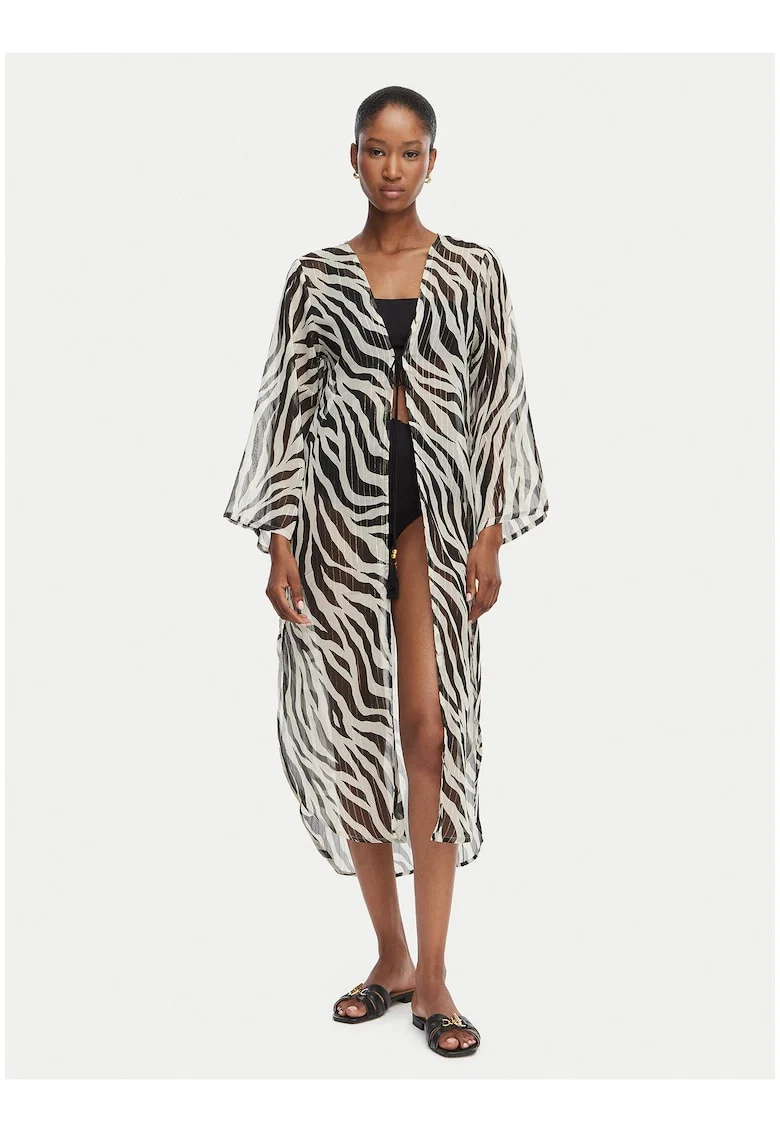 Kimono dama  animal print, bej-negru, Negru/Bej