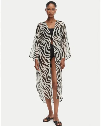 Kimono dama  animal print, bej-negru, Negru/Bej