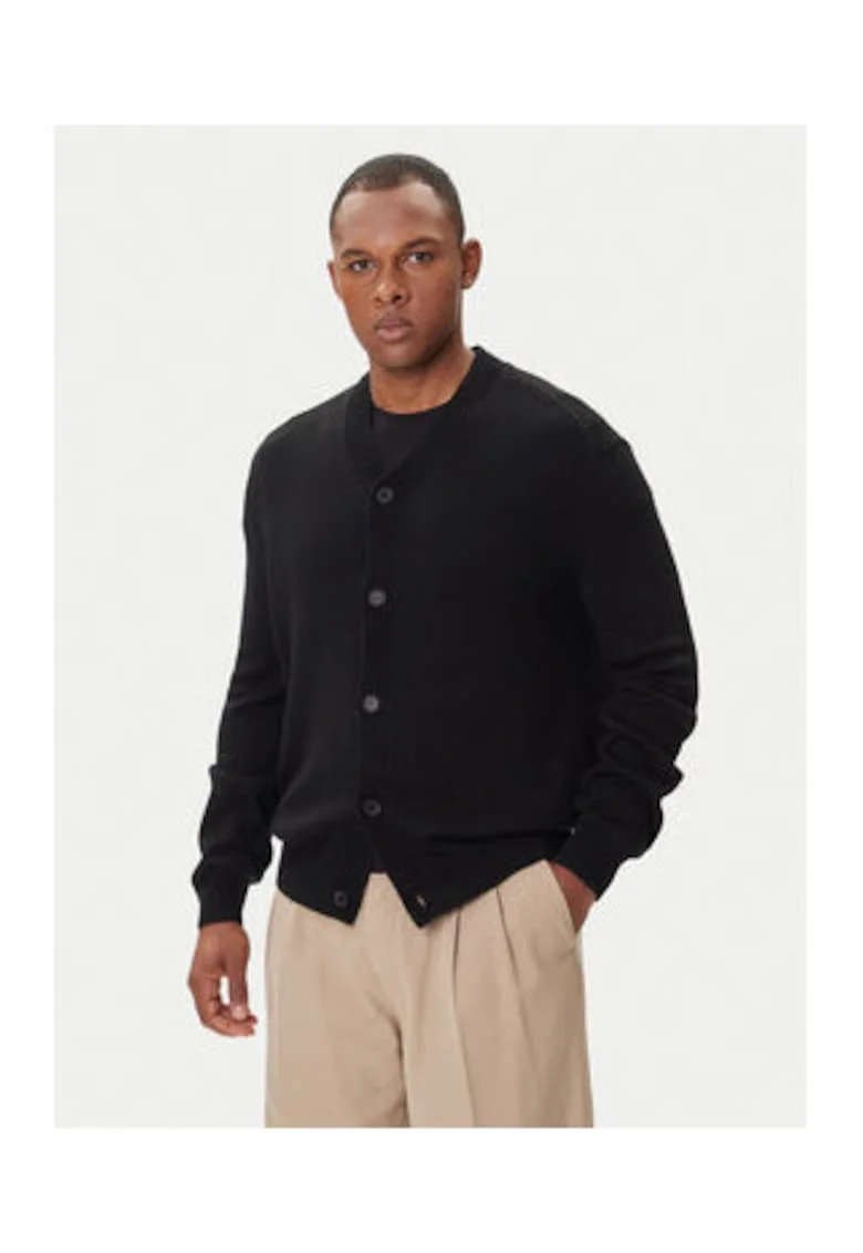 Cardigan barbati,  negru, bumbac-lana-acril, maneca lunga,