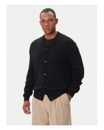 Cardigan barbati,  negru, bumbac-lana-acril, maneca lunga,