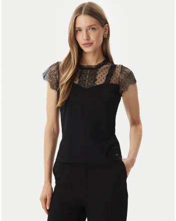 Bluza dama,  negru, maneca scurta, material delicat, casual