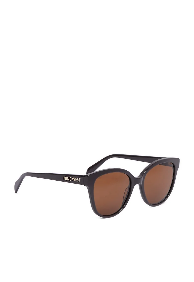 Ochelari de soare din material sintetic, rame in forma de fluture, protectie UV400, cu etui inclus, Maro, Marime unica