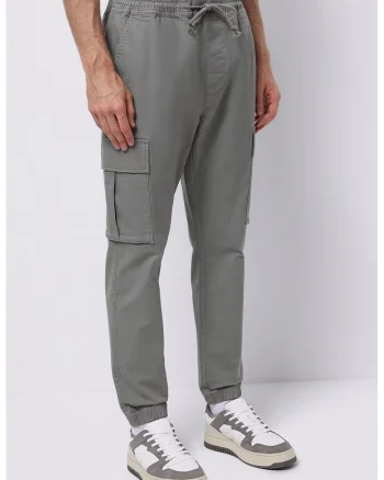 Pantaloni cargo cu snur in talie, Gri inchis