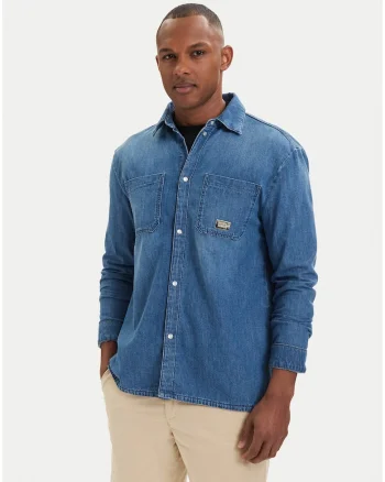 Camasa din denim barbati,  albastru, bumbac, casual, maneca lunga
