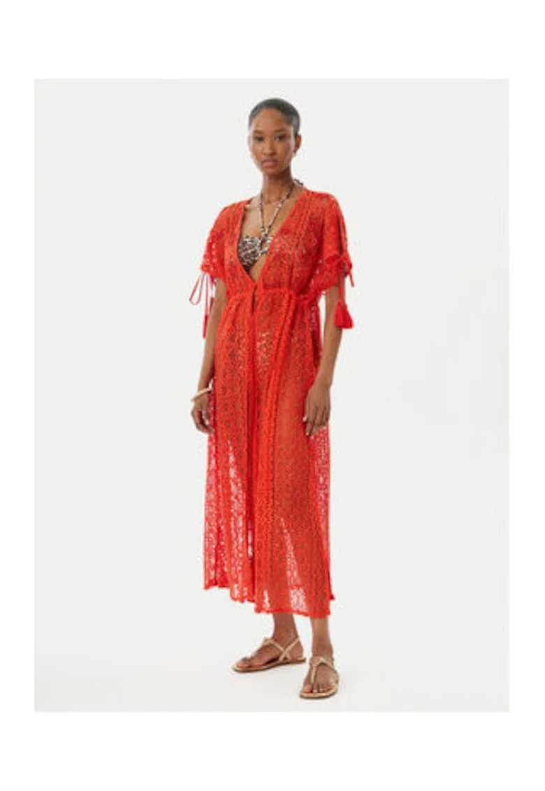 Rochie plaja  midi rosu poliester