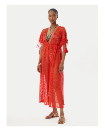 Rochie plaja  midi rosu poliester