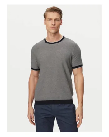 Tricou barbati,  alb-albastru, 100% bumbac, maneca scurta, dungi
