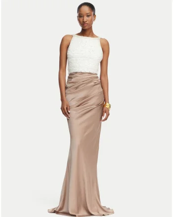 Rochie de seara,  Alb, Maro, fara maneca, poliamida|poliester