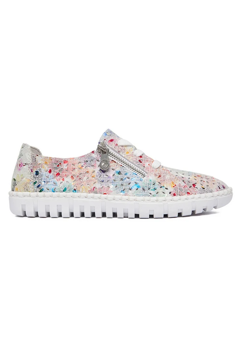 Pantofi dama  multicolor, piele naturala, varf rotund, sistem inchidere fermoar,