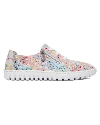 Pantofi dama  multicolor, piele naturala, varf rotund, sistem inchidere fermoar,