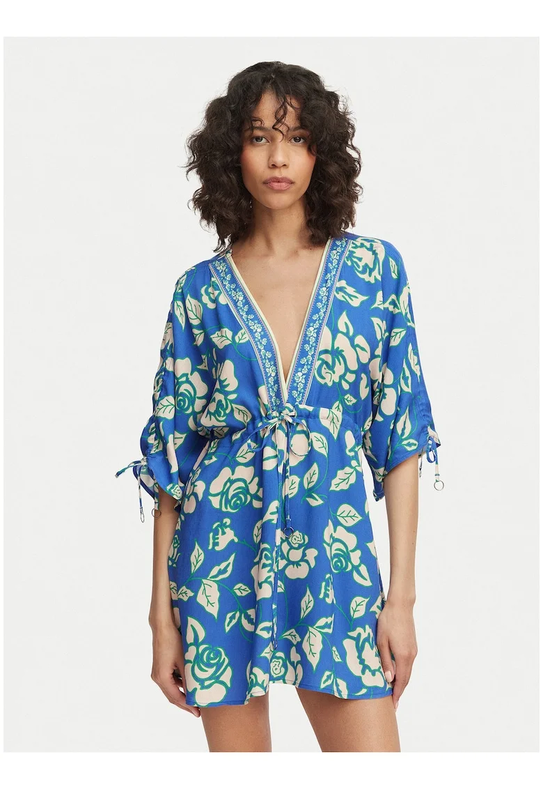 Rochie plaja  albastru floral, Albastru