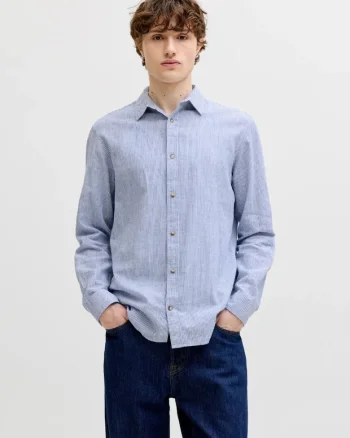 Camasa barbati, Regular fit, din amestec de in, cu imprimeu in dungi