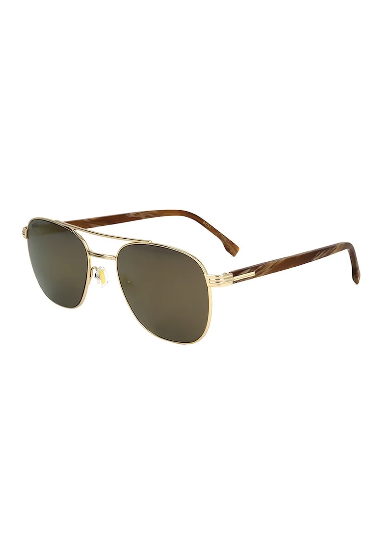 Ochelari de soare aviator cu detaliu logo, Auriu/Maro