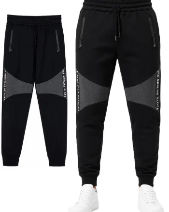 Pantaloni lungi cu detalii contrastante, Negru/Gri