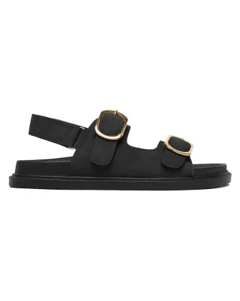 Sandale dama  negru, piele ecologica, catarama, Negru
