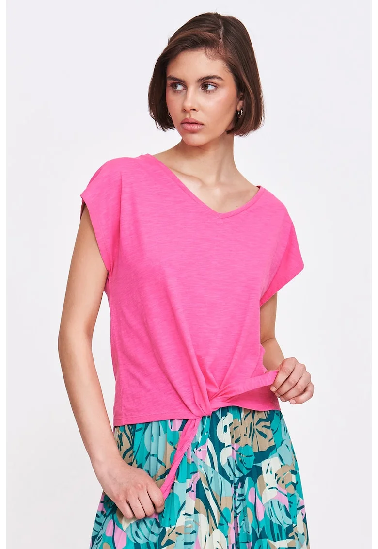 Tricou din bumbac cu detaliu cu nod, Roz