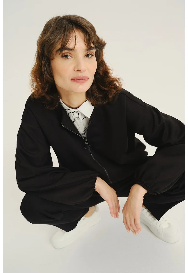 Bluza de trening cu fermoar si buzunare laterale, Negru