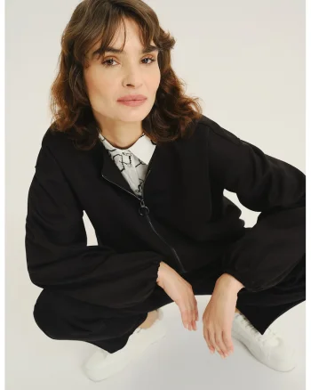 Bluza de trening cu fermoar si buzunare laterale, Negru