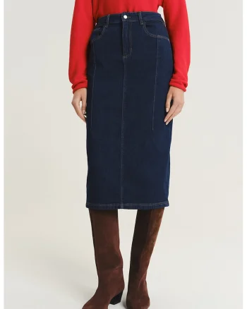 Fusta midi in denim, Albastru ultramarin