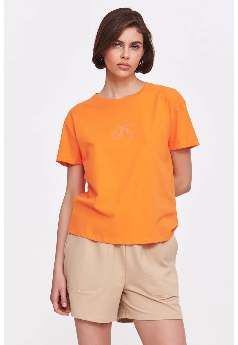 Tricou din bumbac cu decolteu la baza gatului, Portocaliu