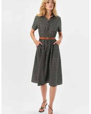 Rochie-camasa cu buzunare laterale, Negru/Roz prafuit