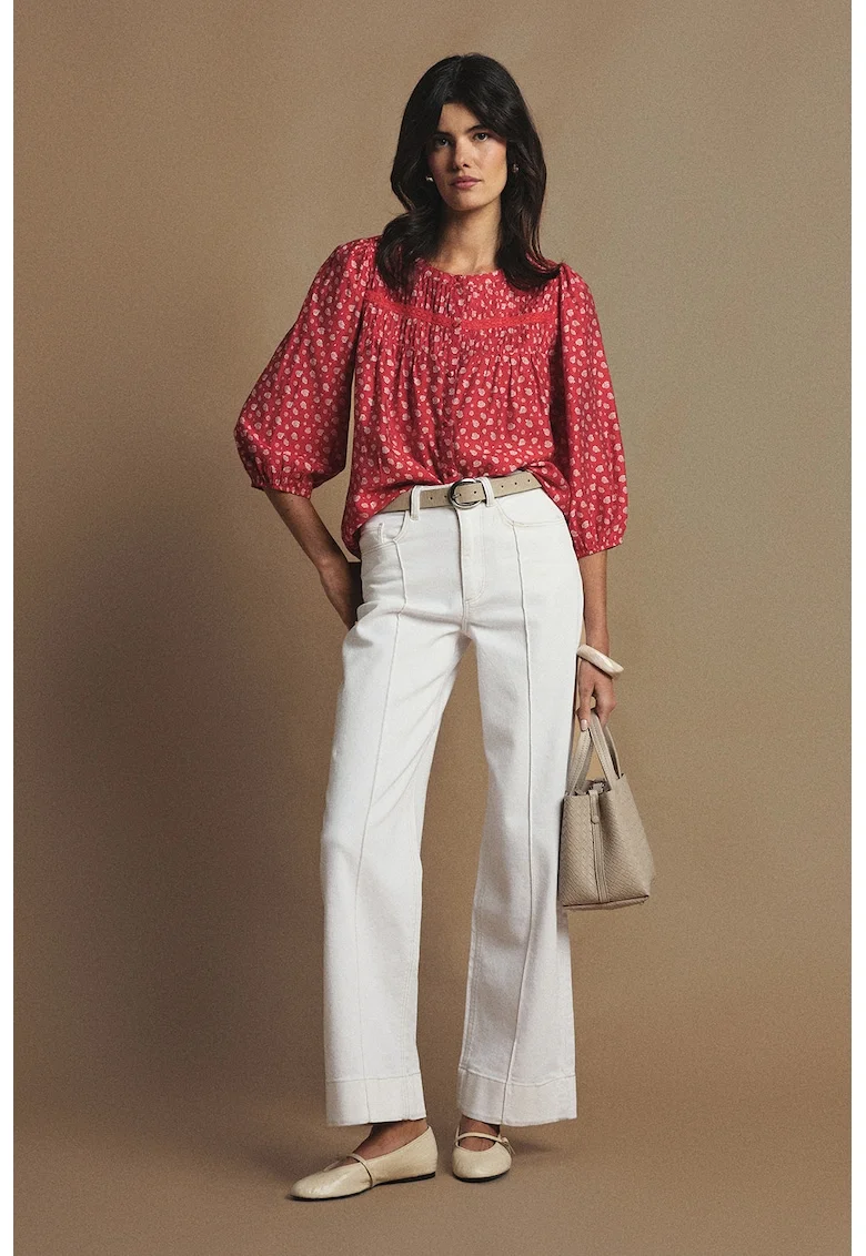 Bluza cu model si maneci trei sferturi, Coral