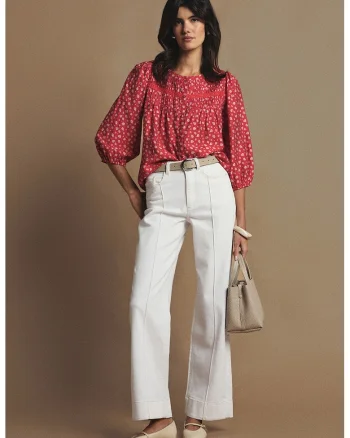Bluza cu model si maneci trei sferturi, Coral