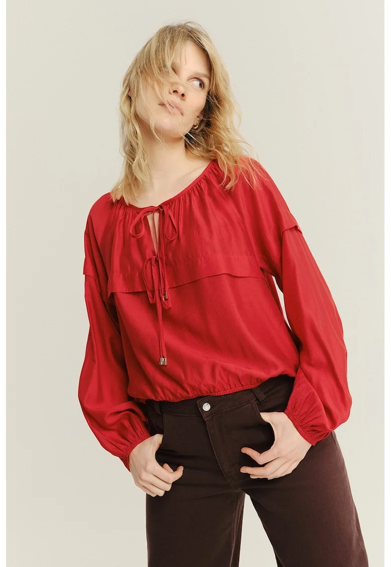 Bluza cu decolteu rotund si mansete elastice, Rosu