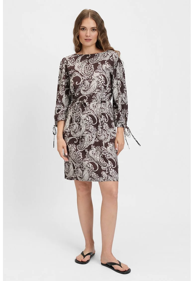 Rochie scurta cu model paisley, Alb/Maro inchis
