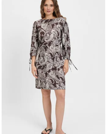 Rochie scurta cu model paisley, Alb/Maro inchis